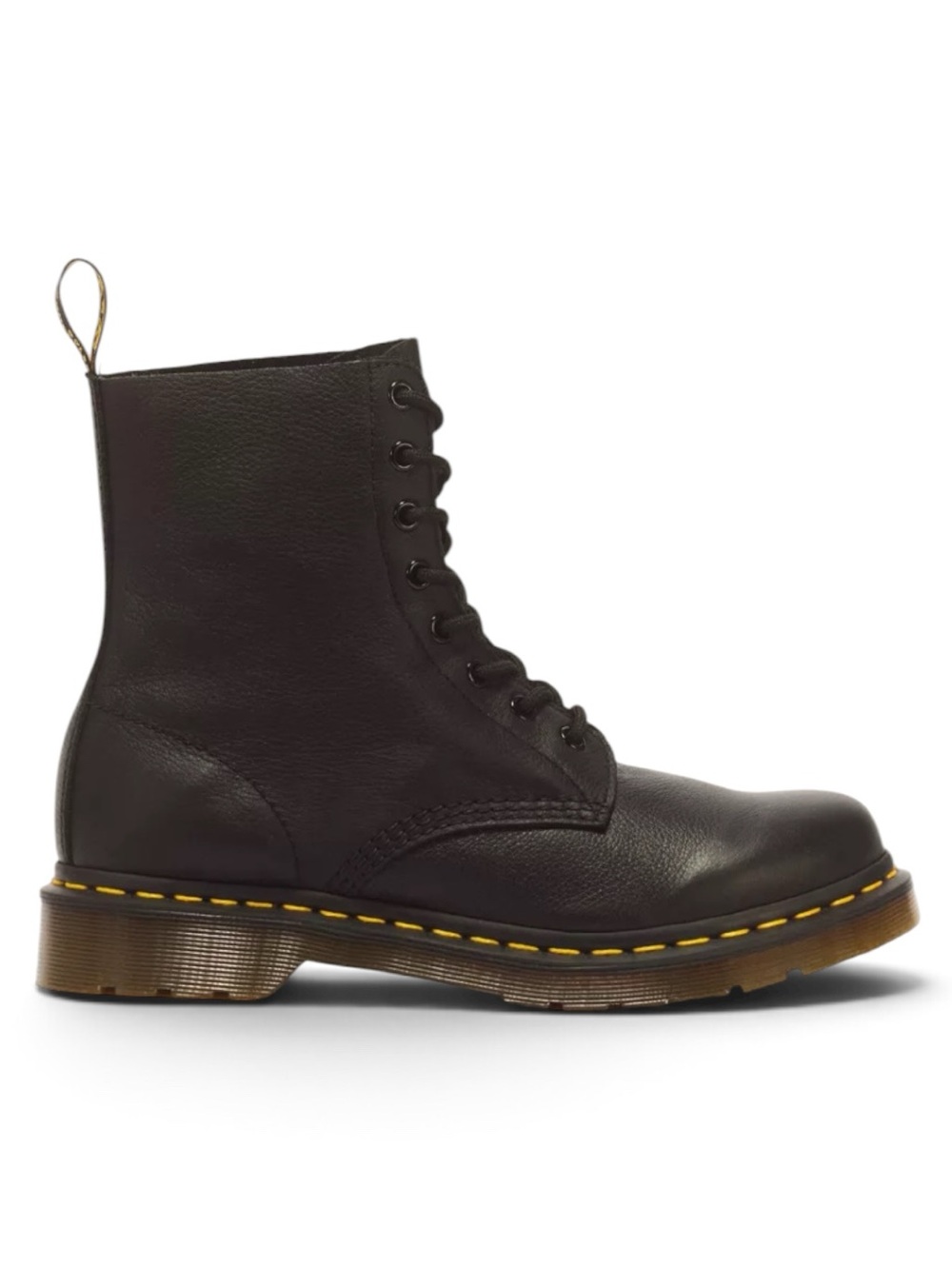 Dr. Martens 1460 Lace Up Boots Black Leather 8-Eye Yellow Stitching Womens 10